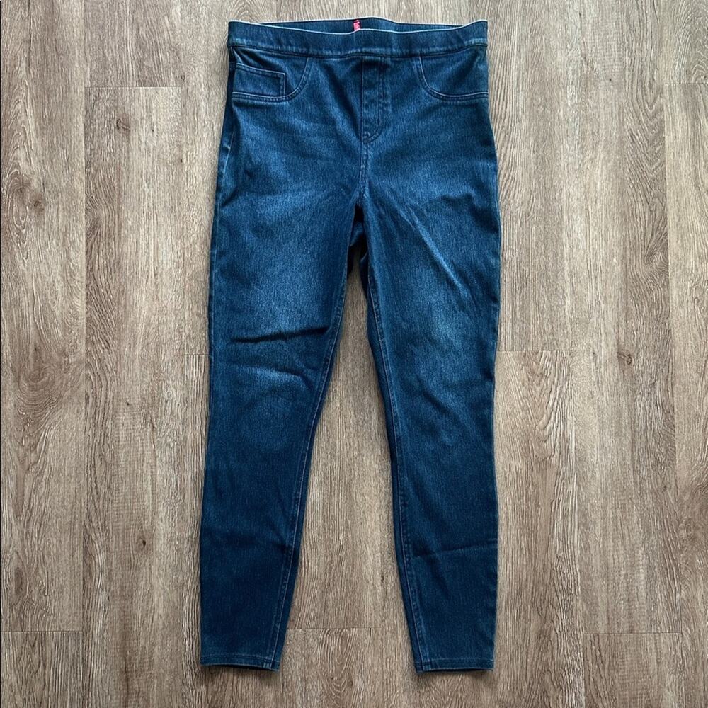 SPANX Skinny Ankle Jeans Dark Blue Size Large High Rise Shaping